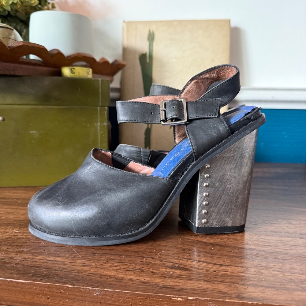 Jeffrey Campbell Havana Last Black Leather Metallic Block Heel Sandals Size 7M